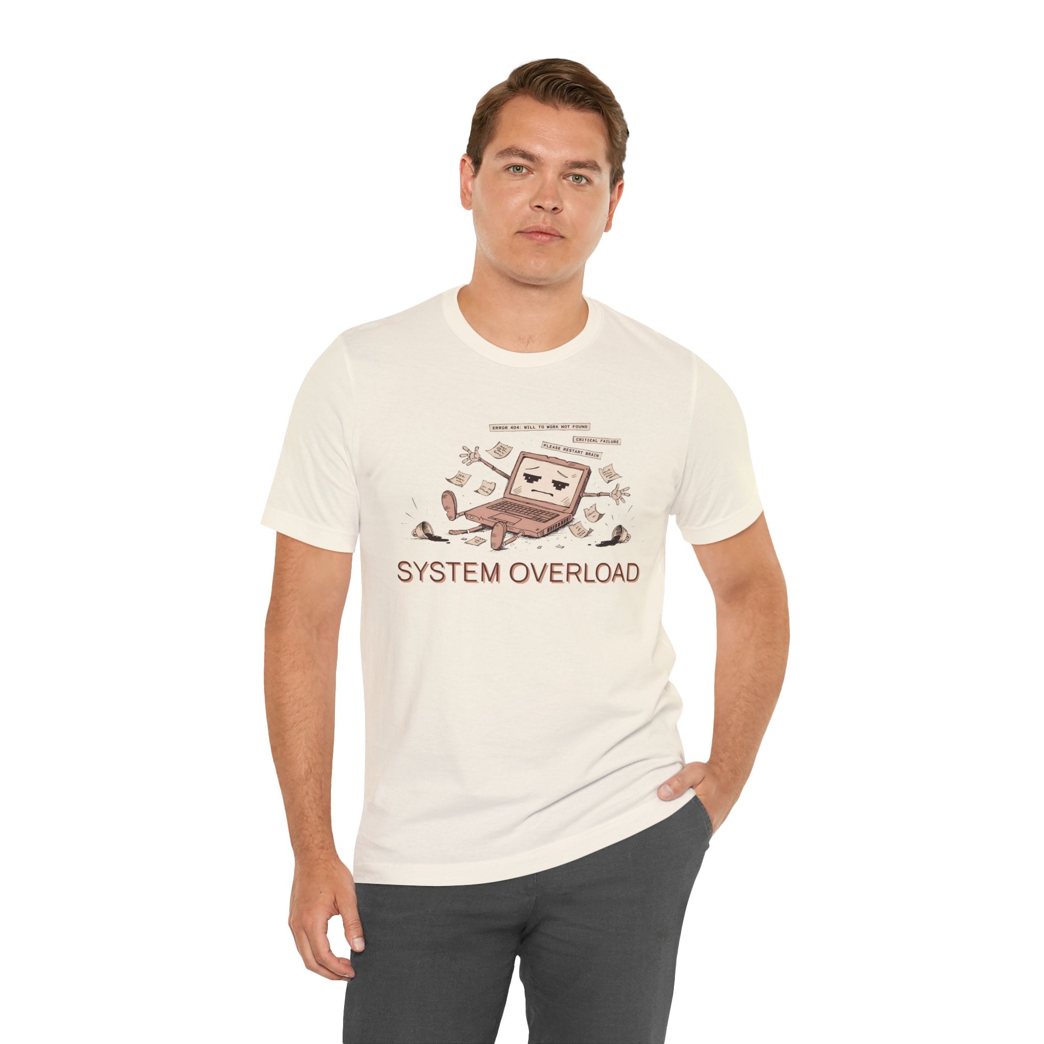 SYSTEM OVERLOAD Tee — Retro Laptop Cartoon Graphic T-Shirt