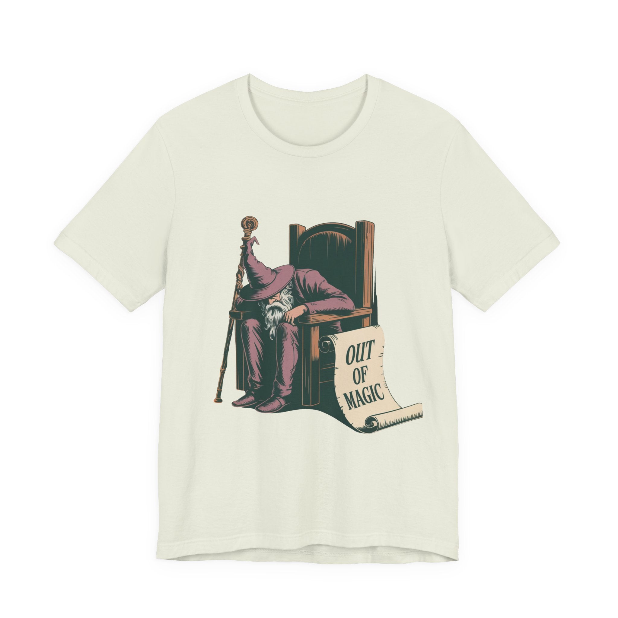 Out of Magic Wizard Tee — Vintage Woodcut Tired Wizard Shirt