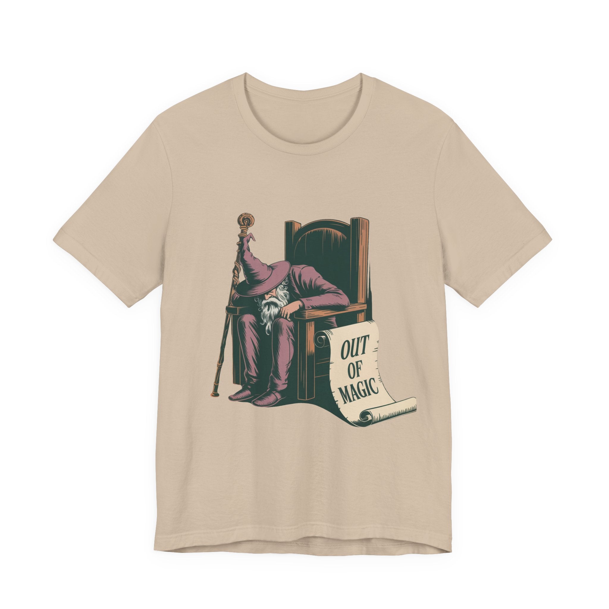 Out of Magic Wizard Tee — Vintage Woodcut Tired Wizard Shirt