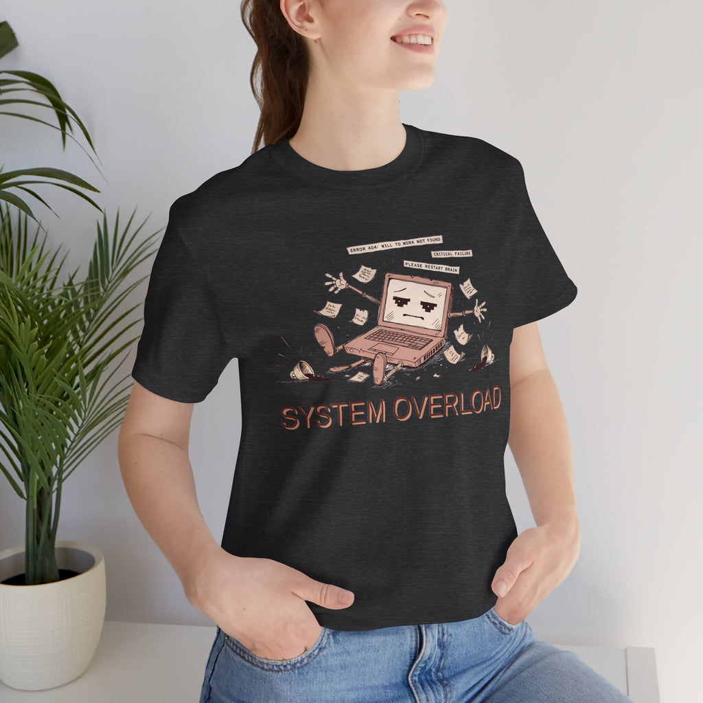 SYSTEM OVERLOAD Tee — Retro Laptop Cartoon Graphic T-Shirt