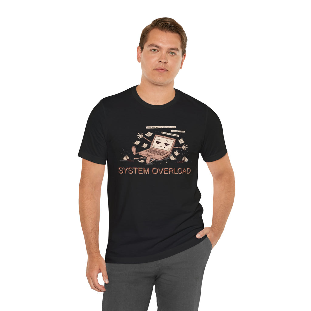 SYSTEM OVERLOAD Tee — Retro Laptop Cartoon Graphic T-Shirt