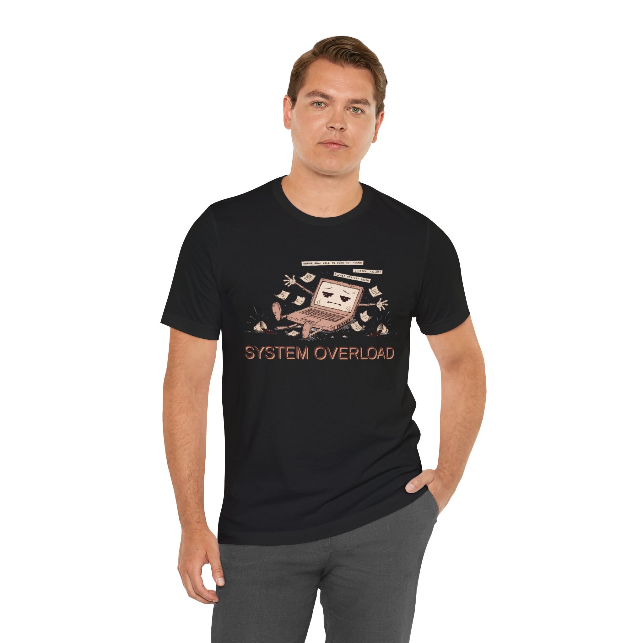 SYSTEM OVERLOAD Tee — Retro Laptop Cartoon Graphic T-Shirt