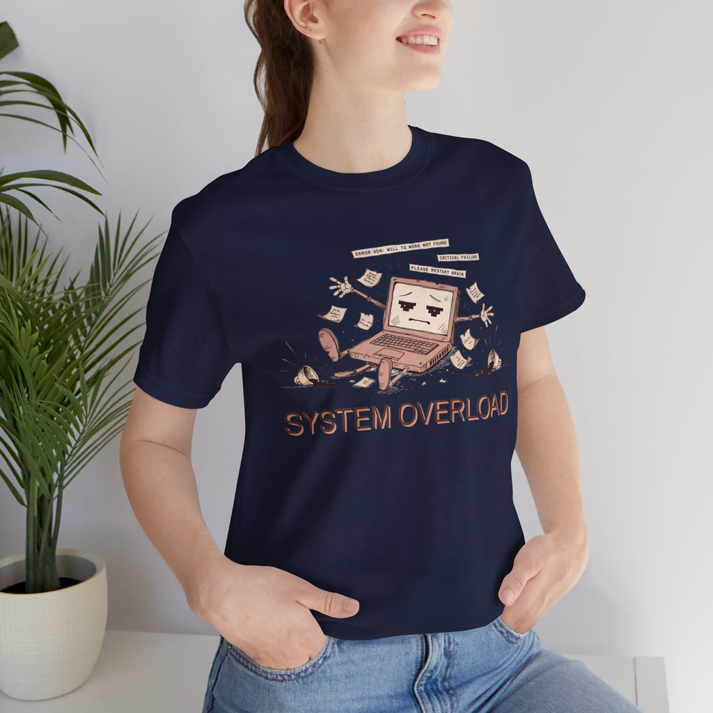 SYSTEM OVERLOAD Tee — Retro Laptop Cartoon Graphic T-Shirt