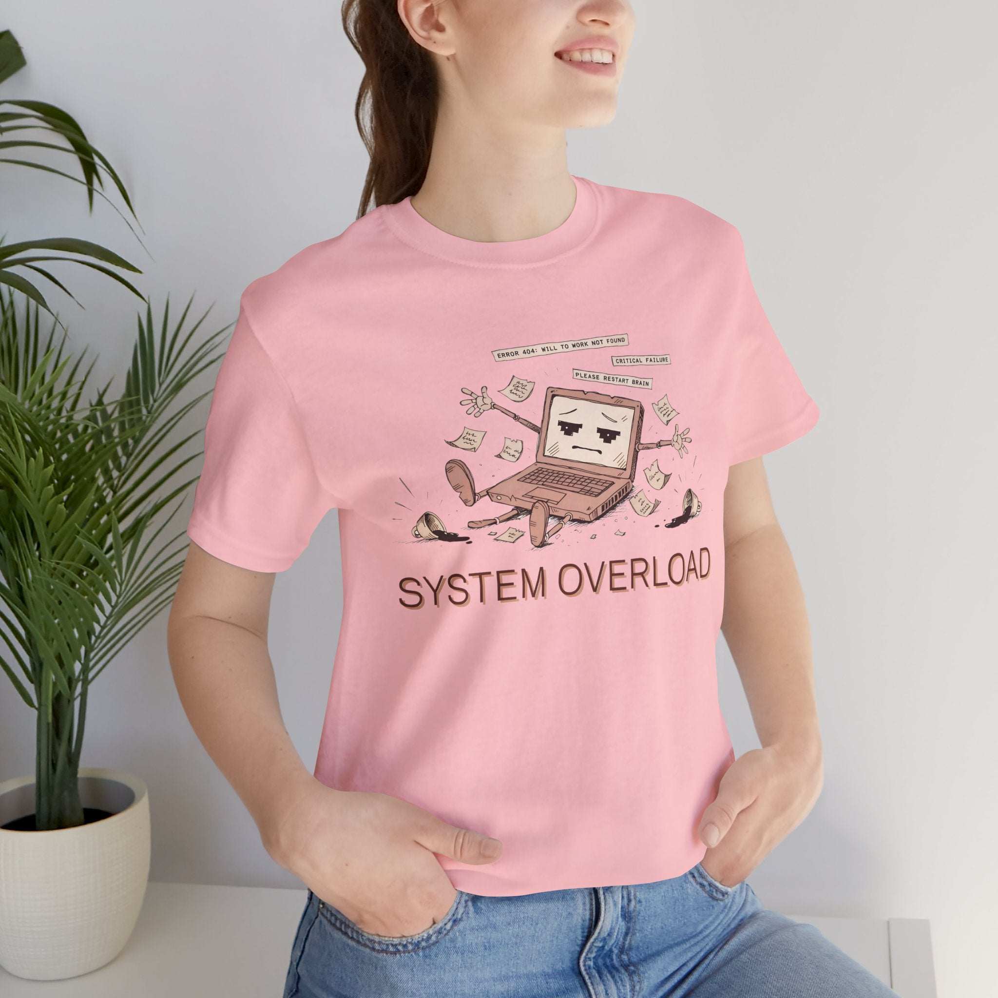 SYSTEM OVERLOAD Tee — Retro Laptop Cartoon Graphic T-Shirt