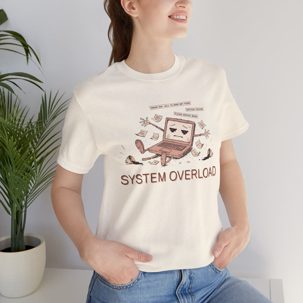 SYSTEM OVERLOAD Tee — Retro Laptop Cartoon Graphic T-Shirt