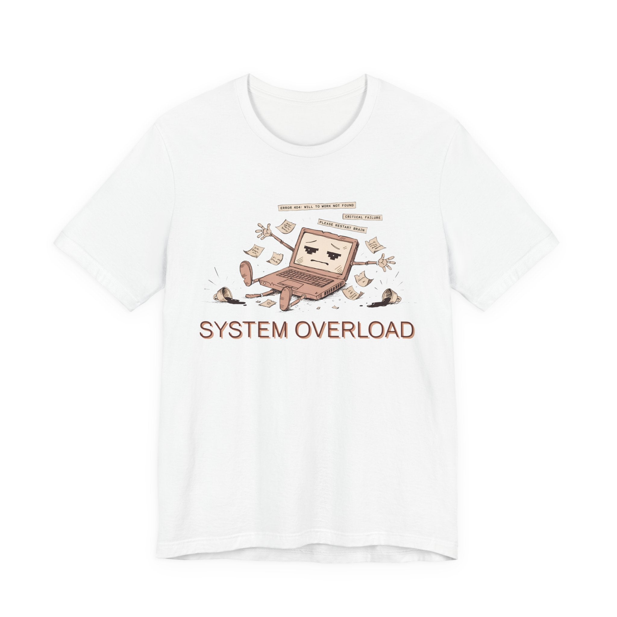 SYSTEM OVERLOAD Tee — Retro Laptop Cartoon Graphic T-Shirt