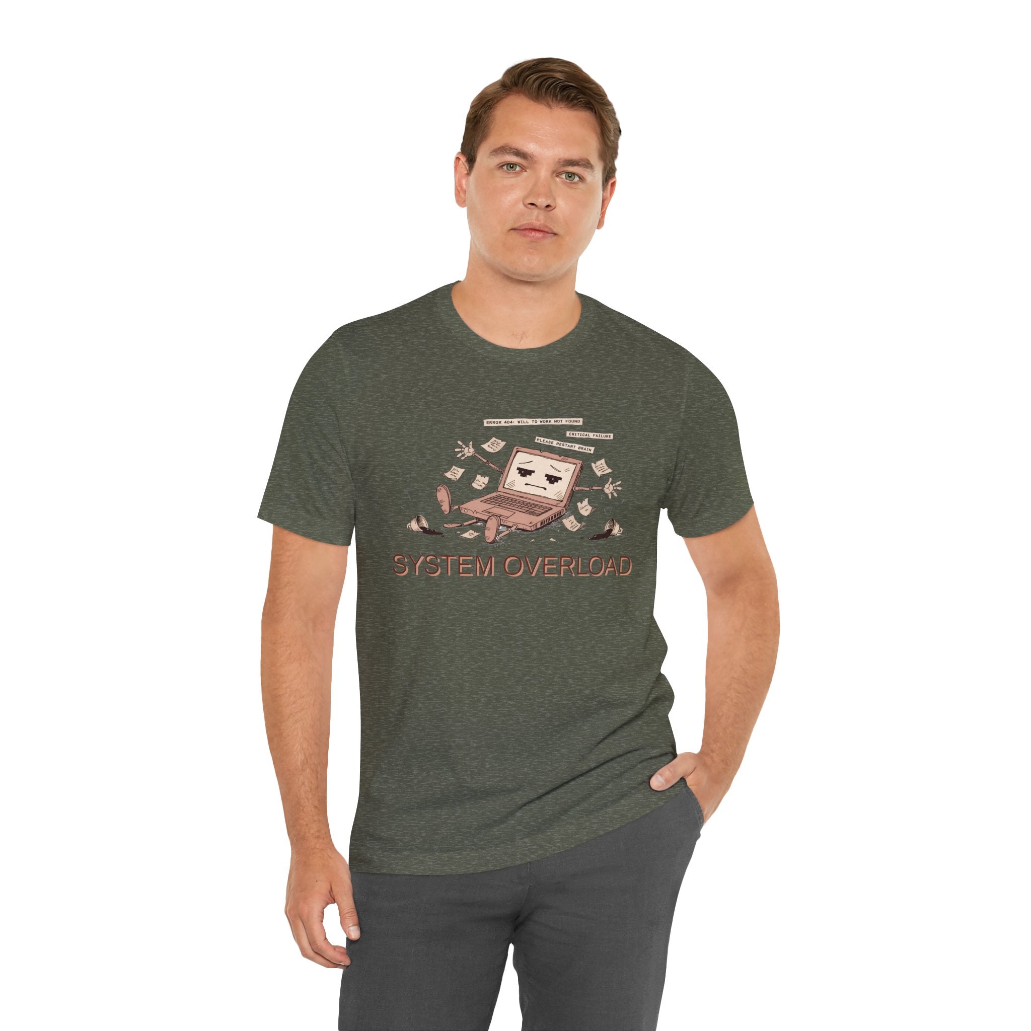 SYSTEM OVERLOAD Tee — Retro Laptop Cartoon Graphic T-Shirt