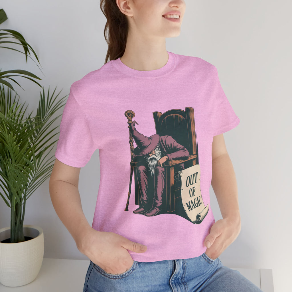 Out of Magic Wizard Tee — Vintage Woodcut Tired Wizard Shirt