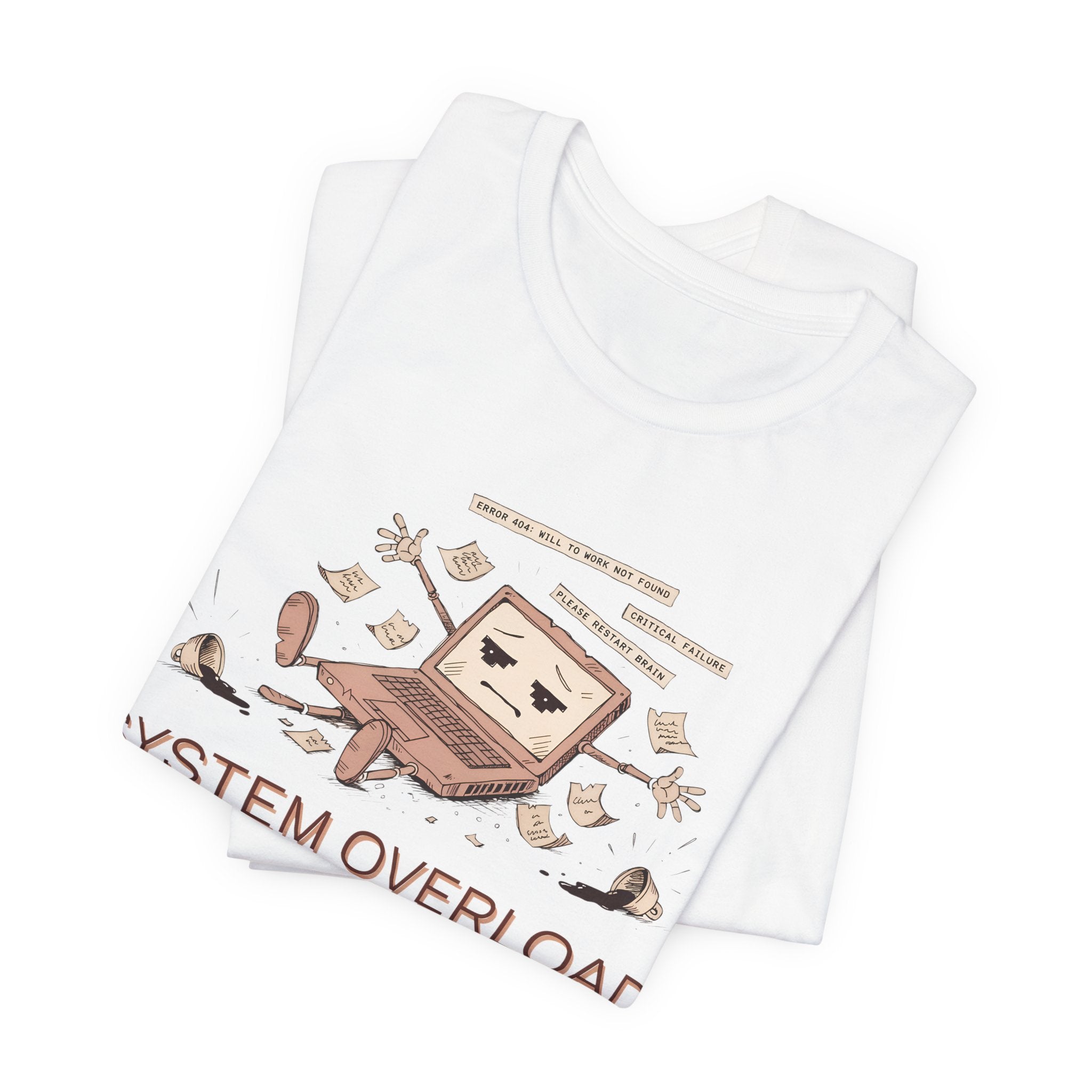 SYSTEM OVERLOAD Tee — Retro Laptop Cartoon Graphic T-Shirt