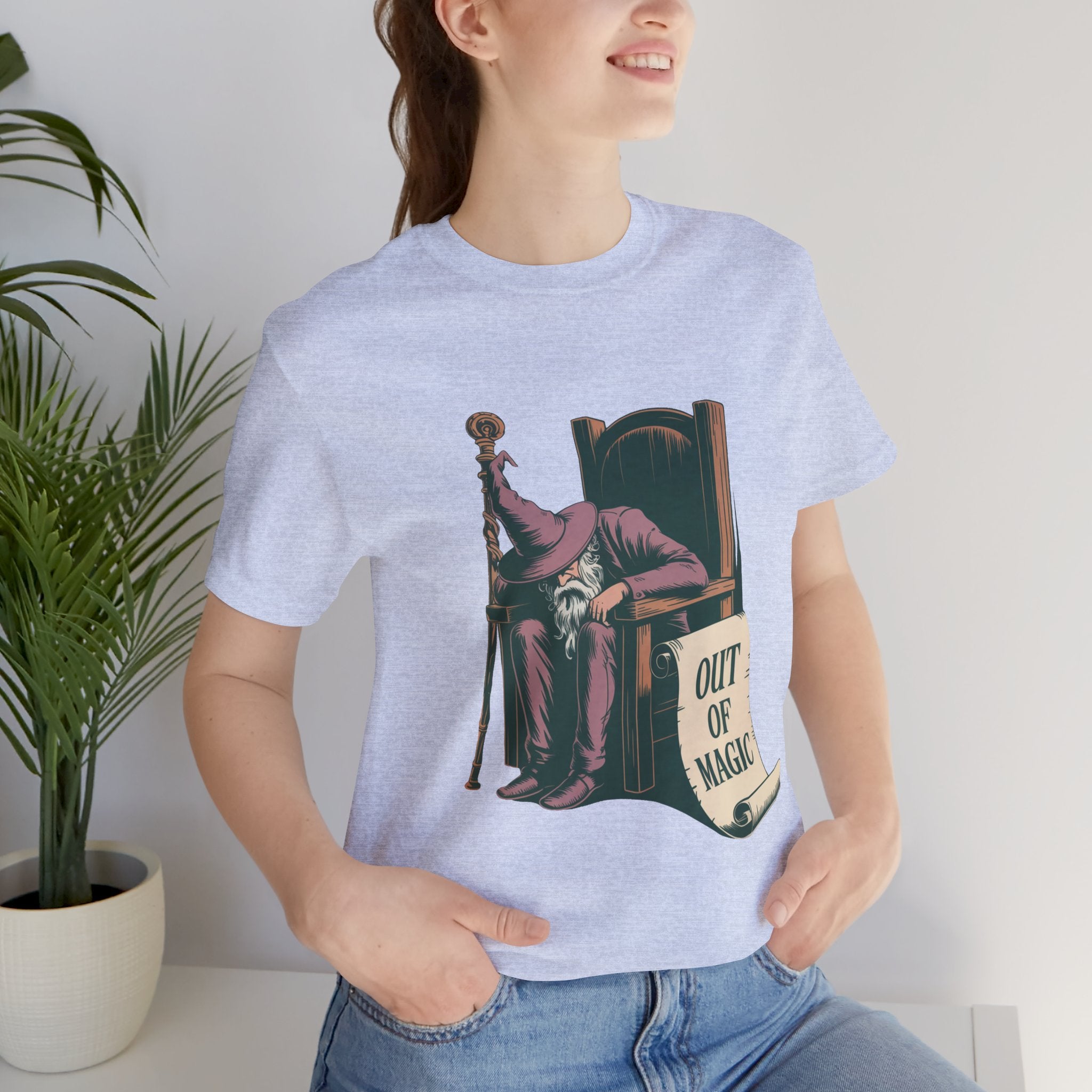 Out of Magic Wizard Tee — Vintage Woodcut Tired Wizard Shirt