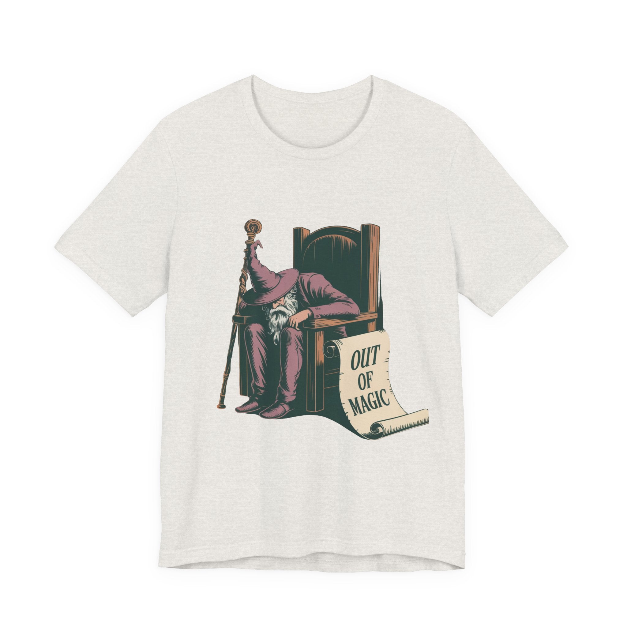 Out of Magic Wizard Tee — Vintage Woodcut Tired Wizard Shirt