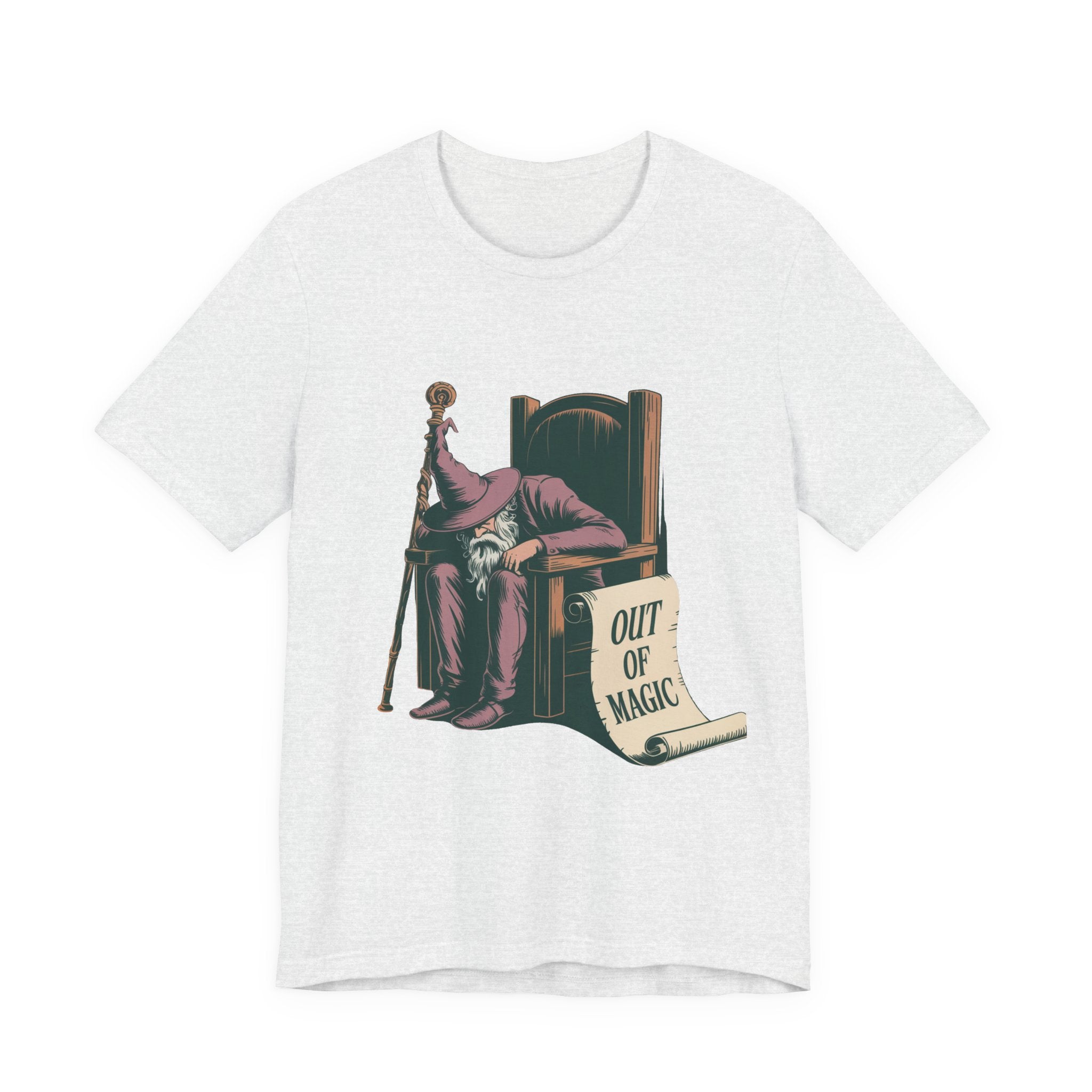 Out of Magic Wizard Tee — Vintage Woodcut Tired Wizard Shirt