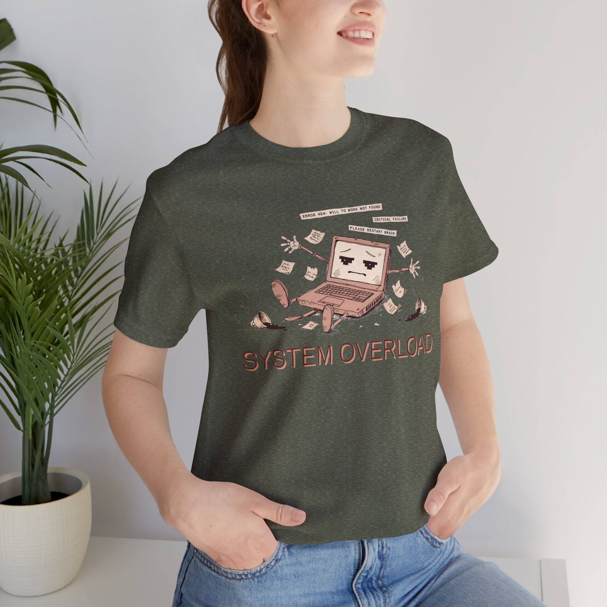 SYSTEM OVERLOAD Tee — Retro Laptop Cartoon Graphic T-Shirt