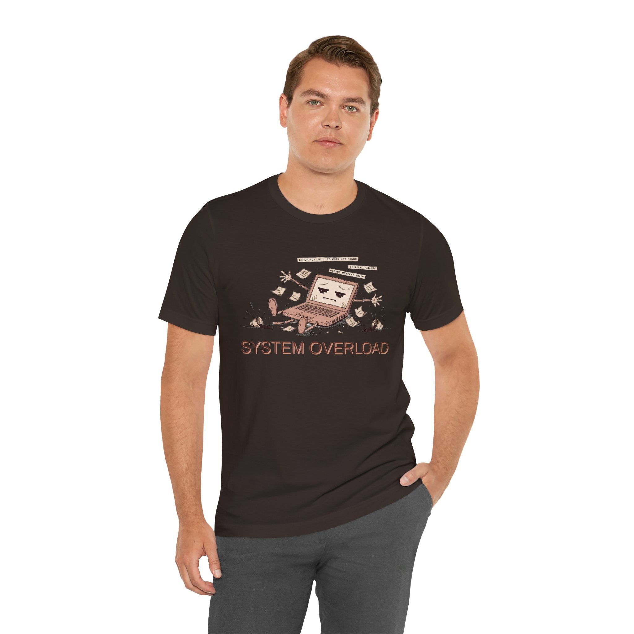 SYSTEM OVERLOAD Tee — Retro Laptop Cartoon Graphic T-Shirt
