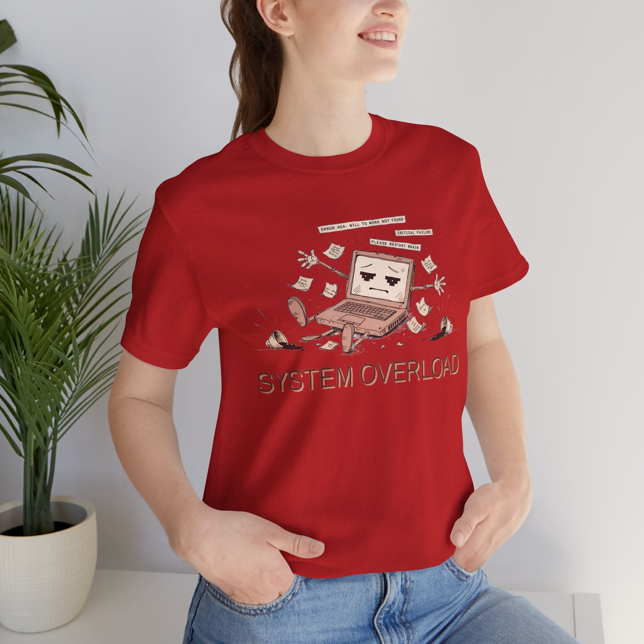 SYSTEM OVERLOAD Tee — Retro Laptop Cartoon Graphic T-Shirt