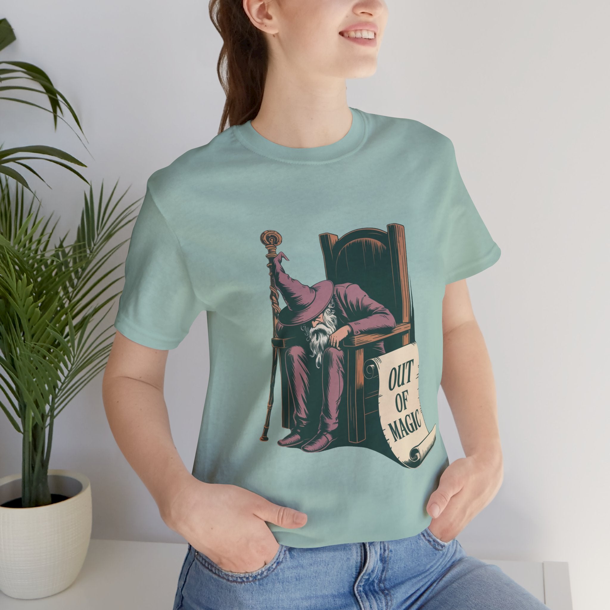 Out of Magic Wizard Tee — Vintage Woodcut Tired Wizard Shirt