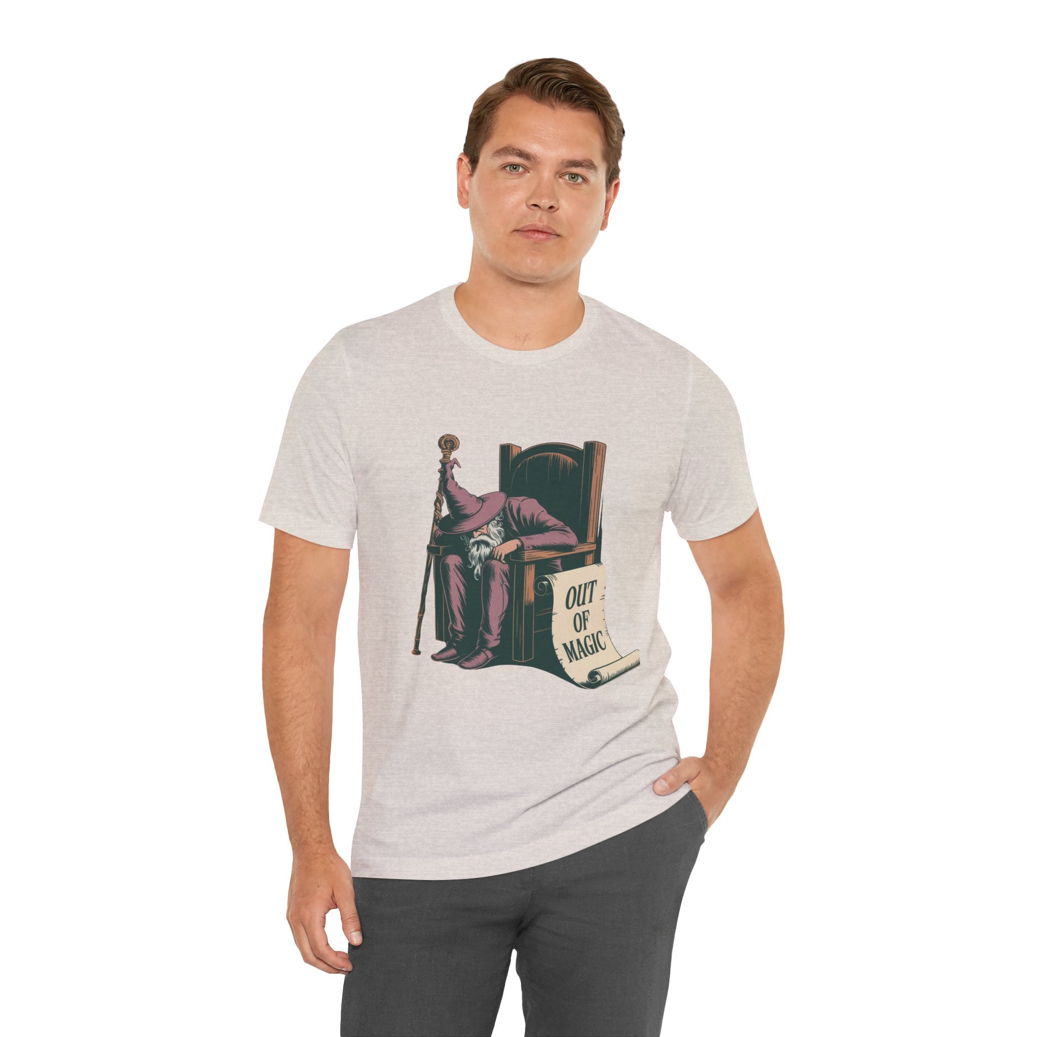 Out of Magic Wizard Tee — Vintage Woodcut Tired Wizard Shirt