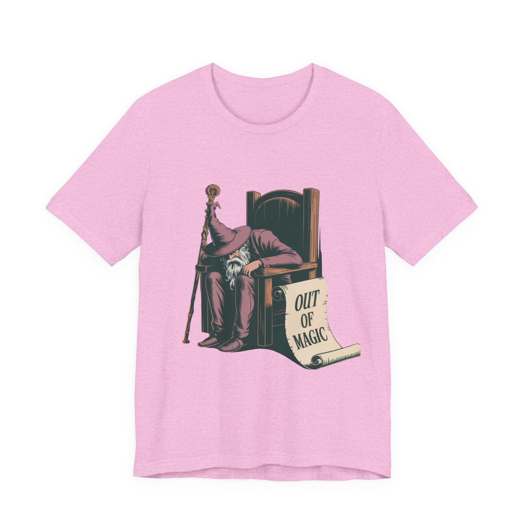 Out of Magic Wizard Tee — Vintage Woodcut Tired Wizard Shirt