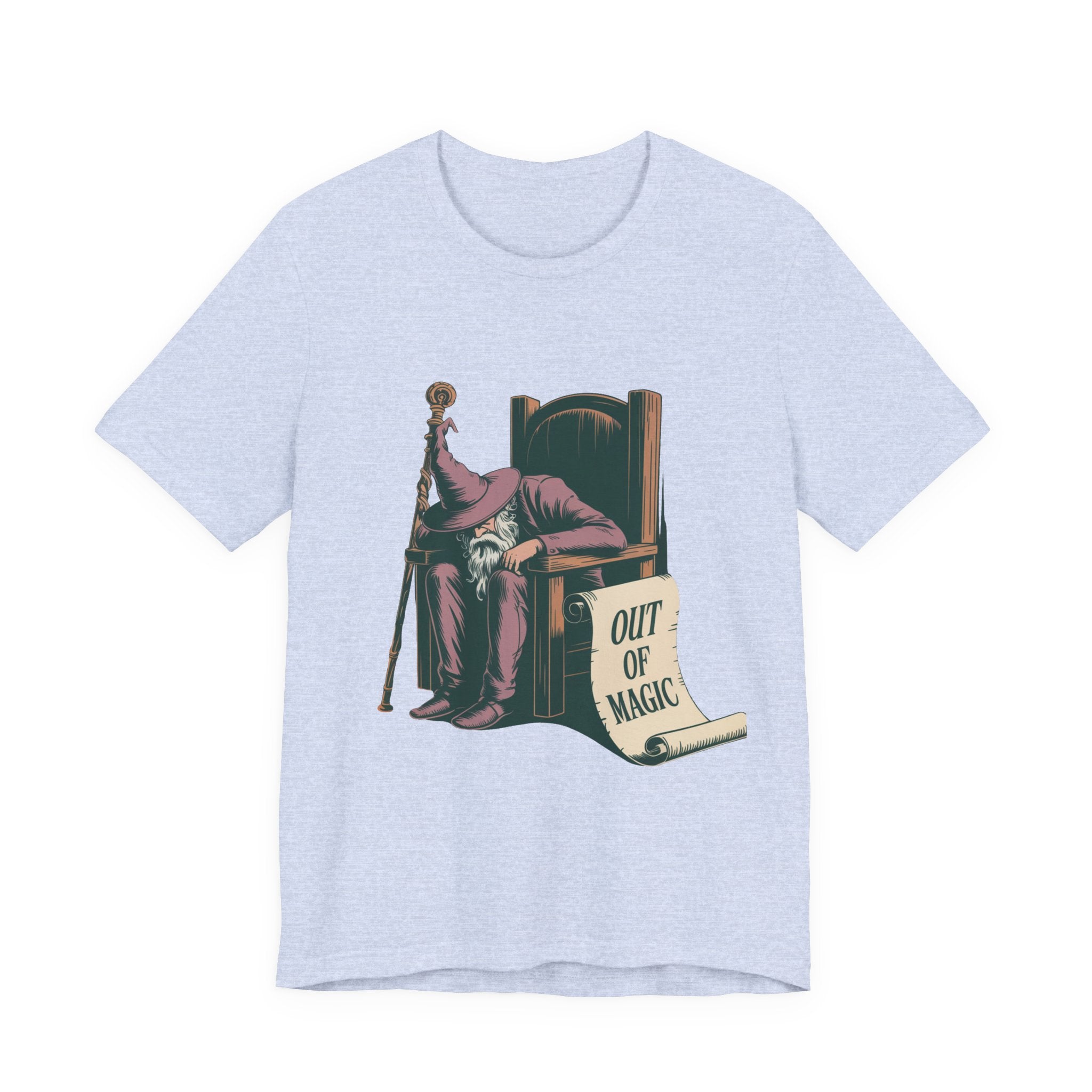 Out of Magic Wizard Tee — Vintage Woodcut Tired Wizard Shirt