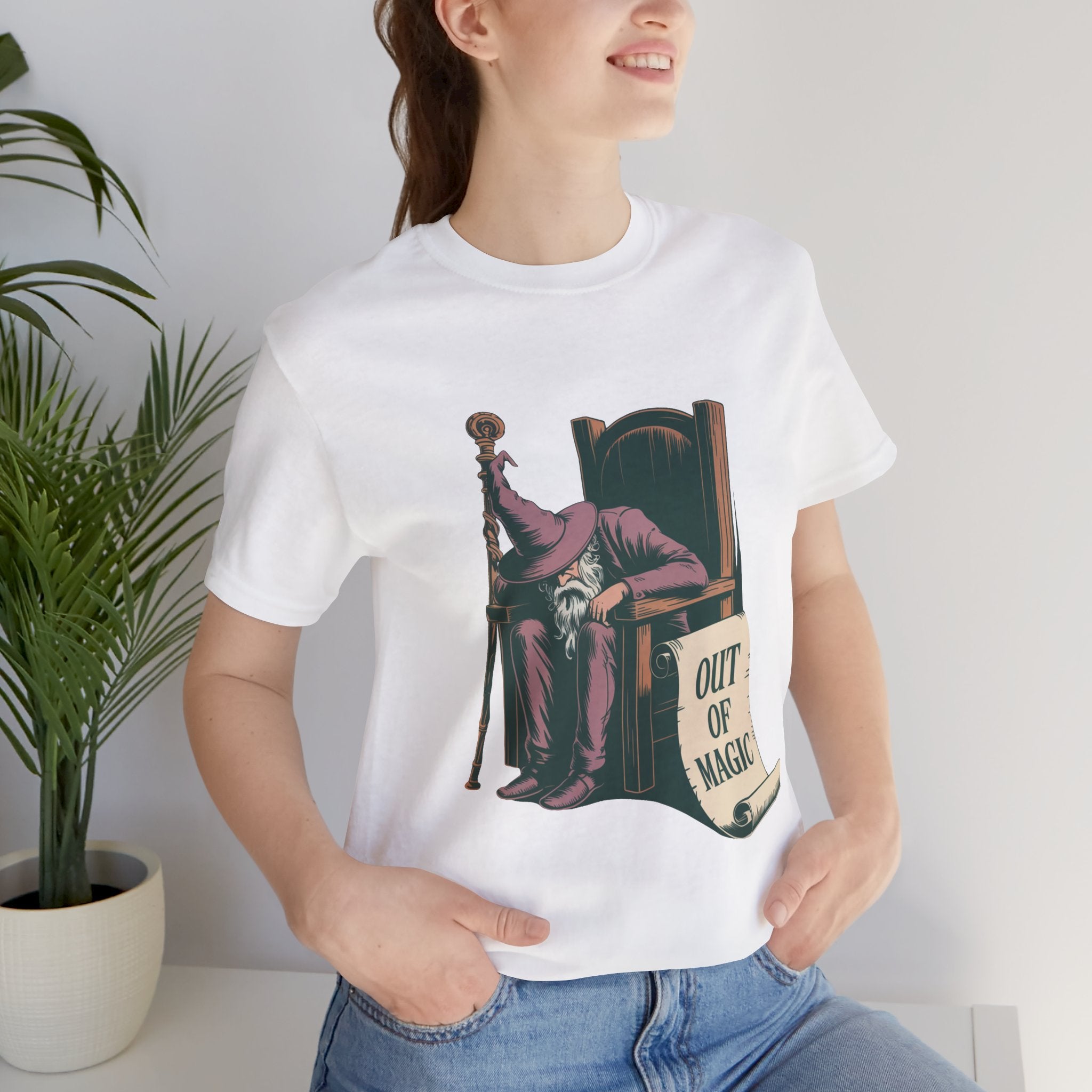 Out of Magic Wizard Tee — Vintage Woodcut Tired Wizard Shirt