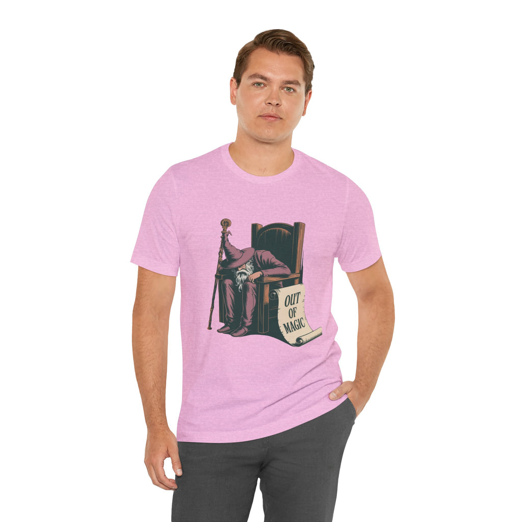 Out of Magic Wizard Tee — Vintage Woodcut Tired Wizard Shirt