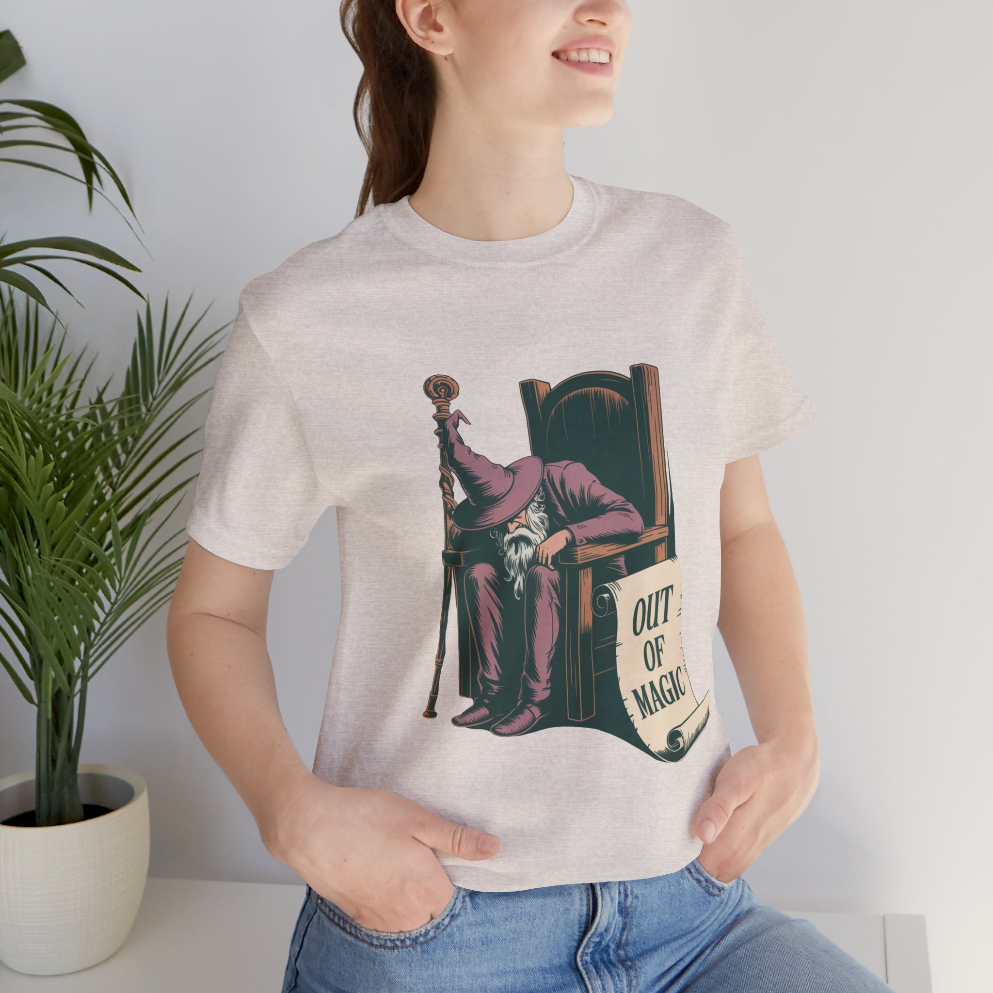 Out of Magic Wizard Tee — Vintage Woodcut Tired Wizard Shirt