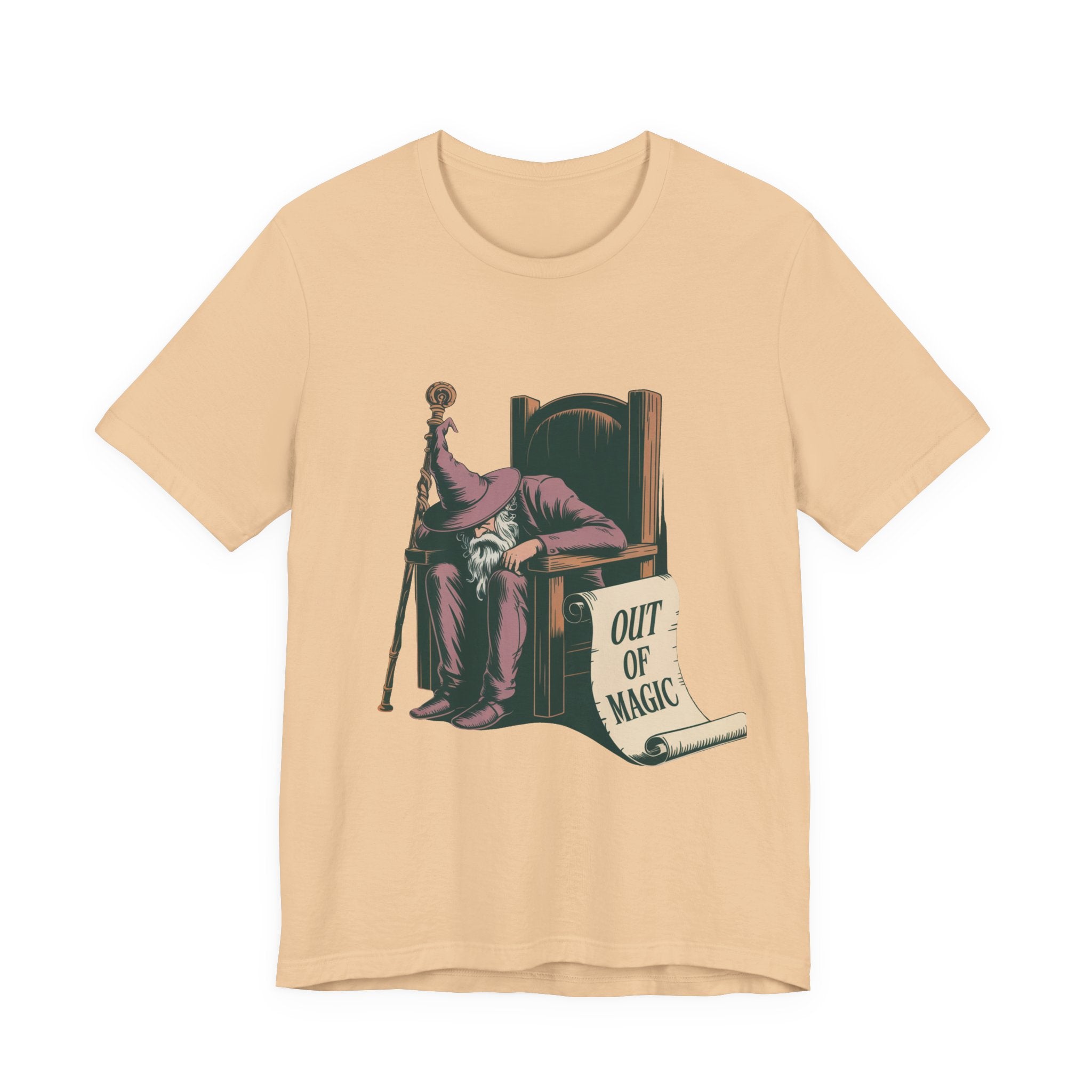 Out of Magic Wizard Tee — Vintage Woodcut Tired Wizard Shirt