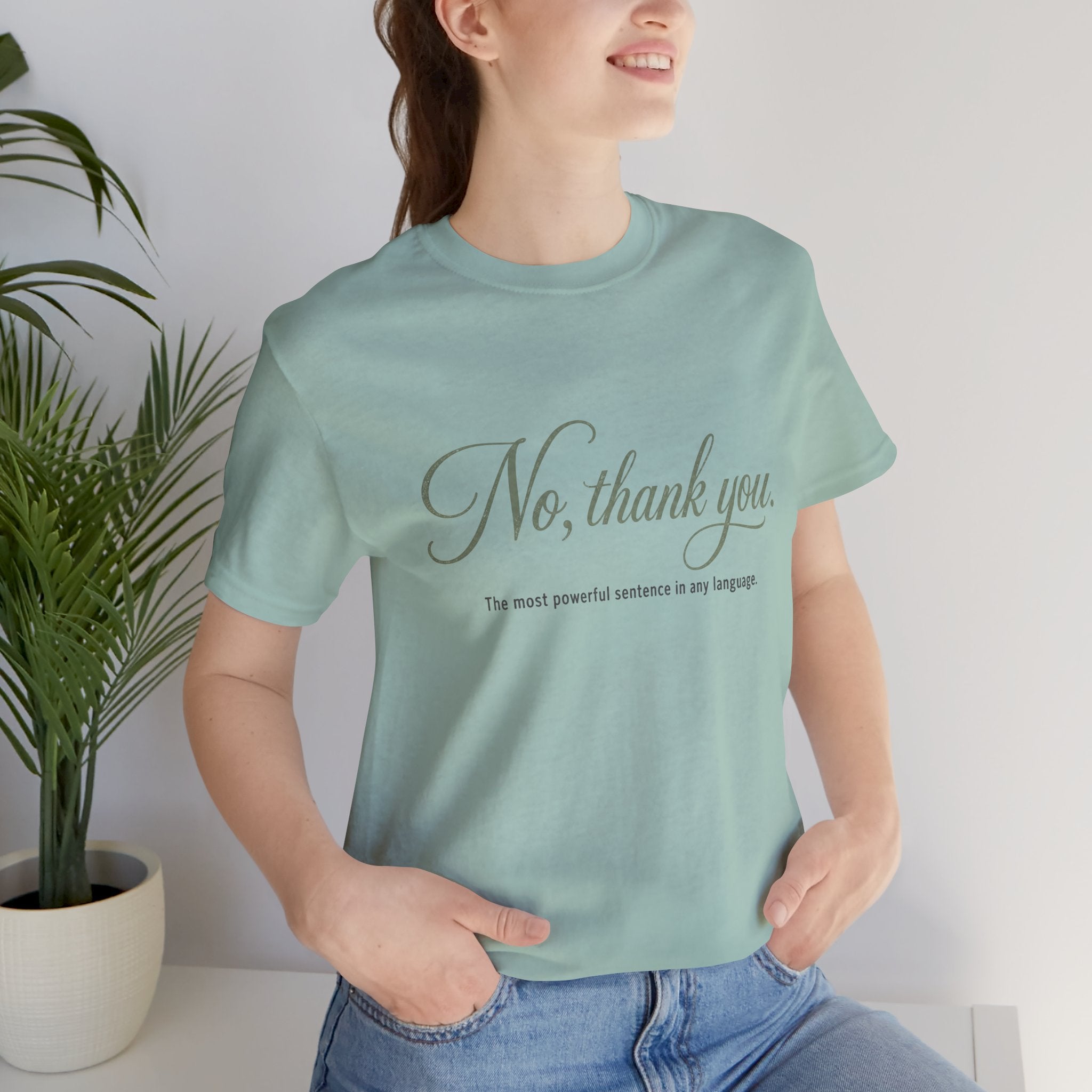 No Thank You Unisex T-Shirt — Elegant Boundaries Tee, Minimalist Self-Care Gift, Soft Assertiveness Shirt