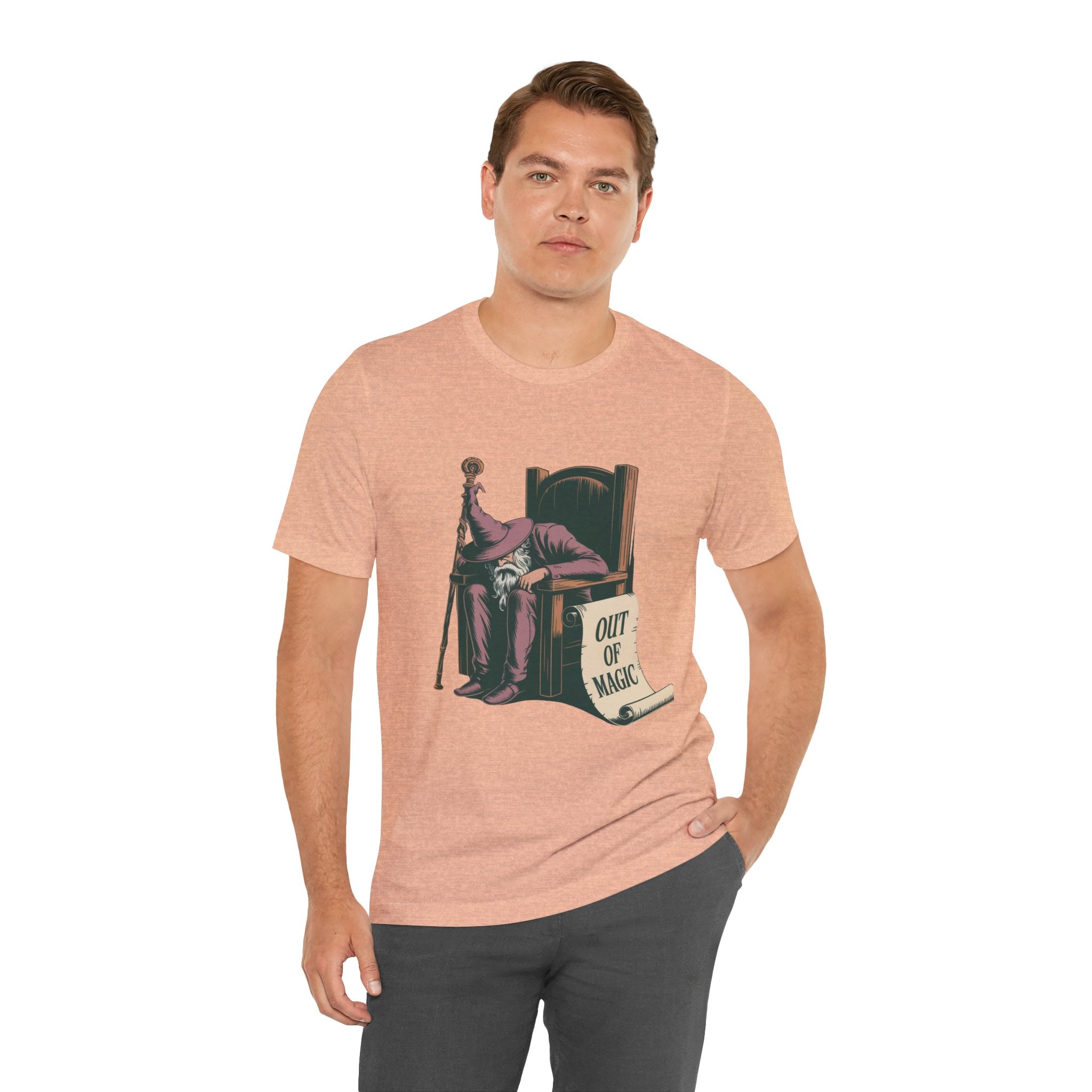 Out of Magic Wizard Tee — Vintage Woodcut Tired Wizard Shirt