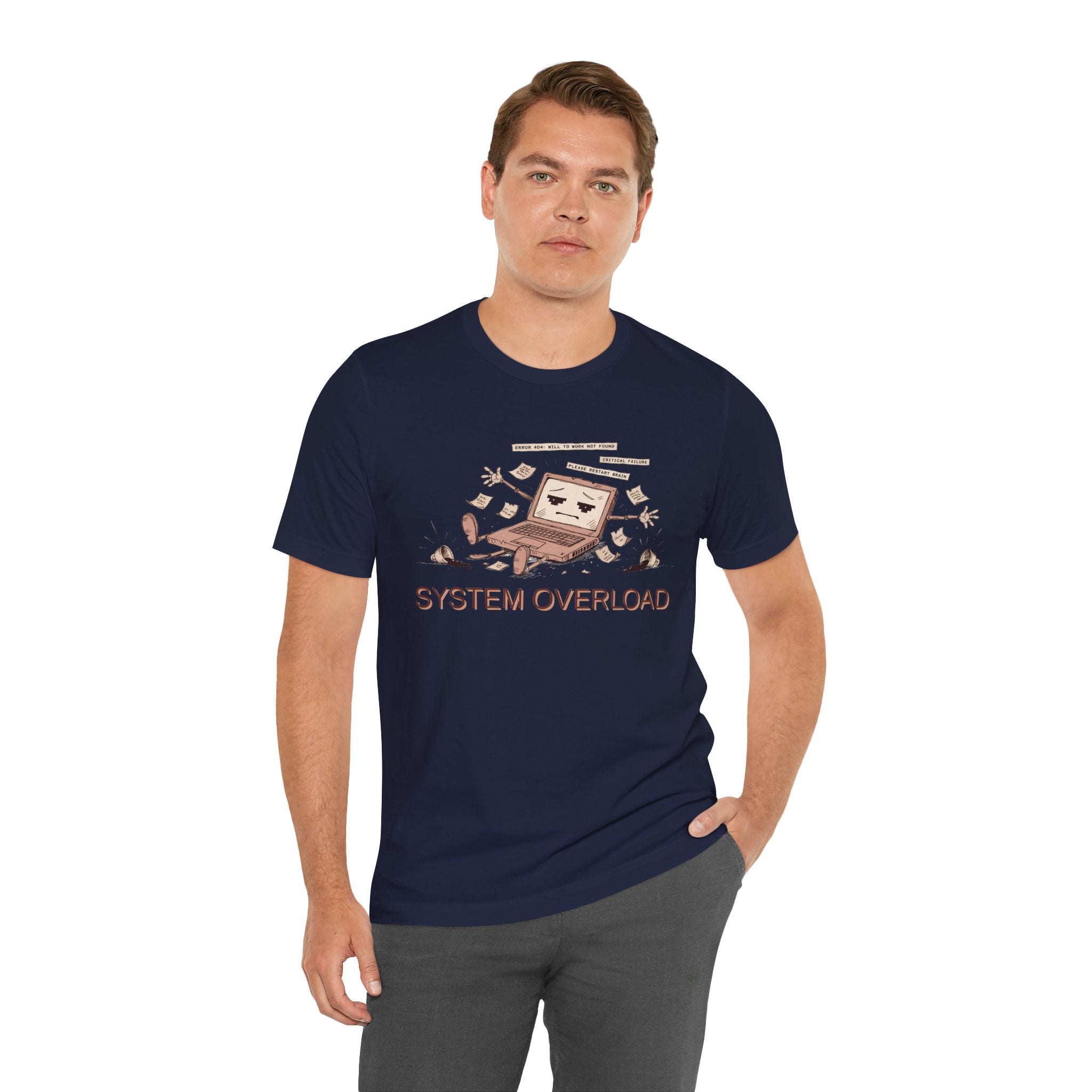 SYSTEM OVERLOAD Tee — Retro Laptop Cartoon Graphic T-Shirt
