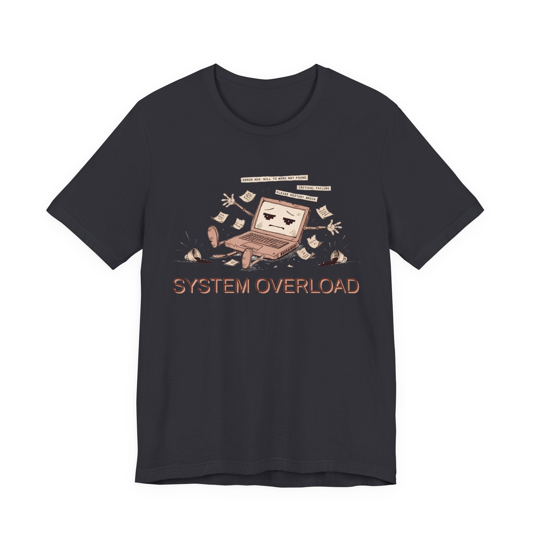 SYSTEM OVERLOAD Tee — Retro Laptop Cartoon Graphic T-Shirt
