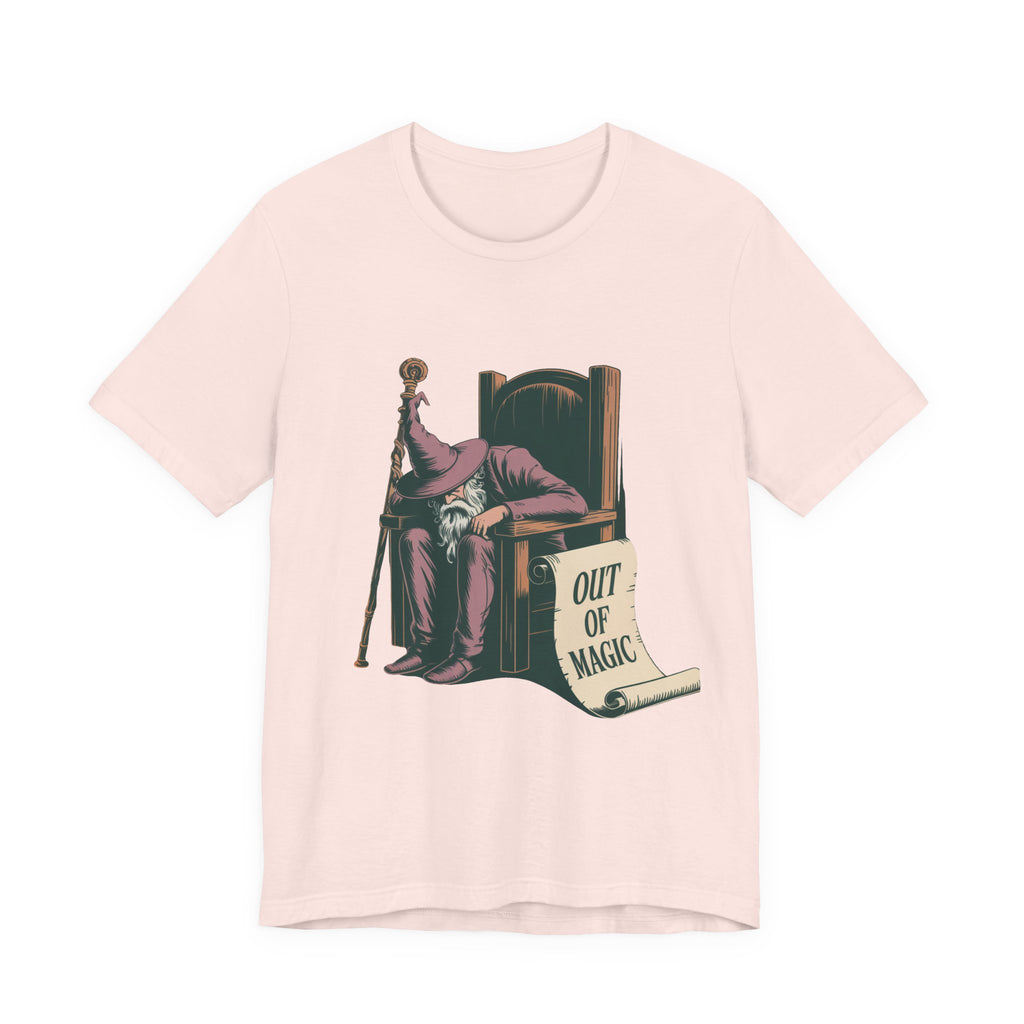 Out of Magic Wizard Tee — Vintage Woodcut Tired Wizard Shirt