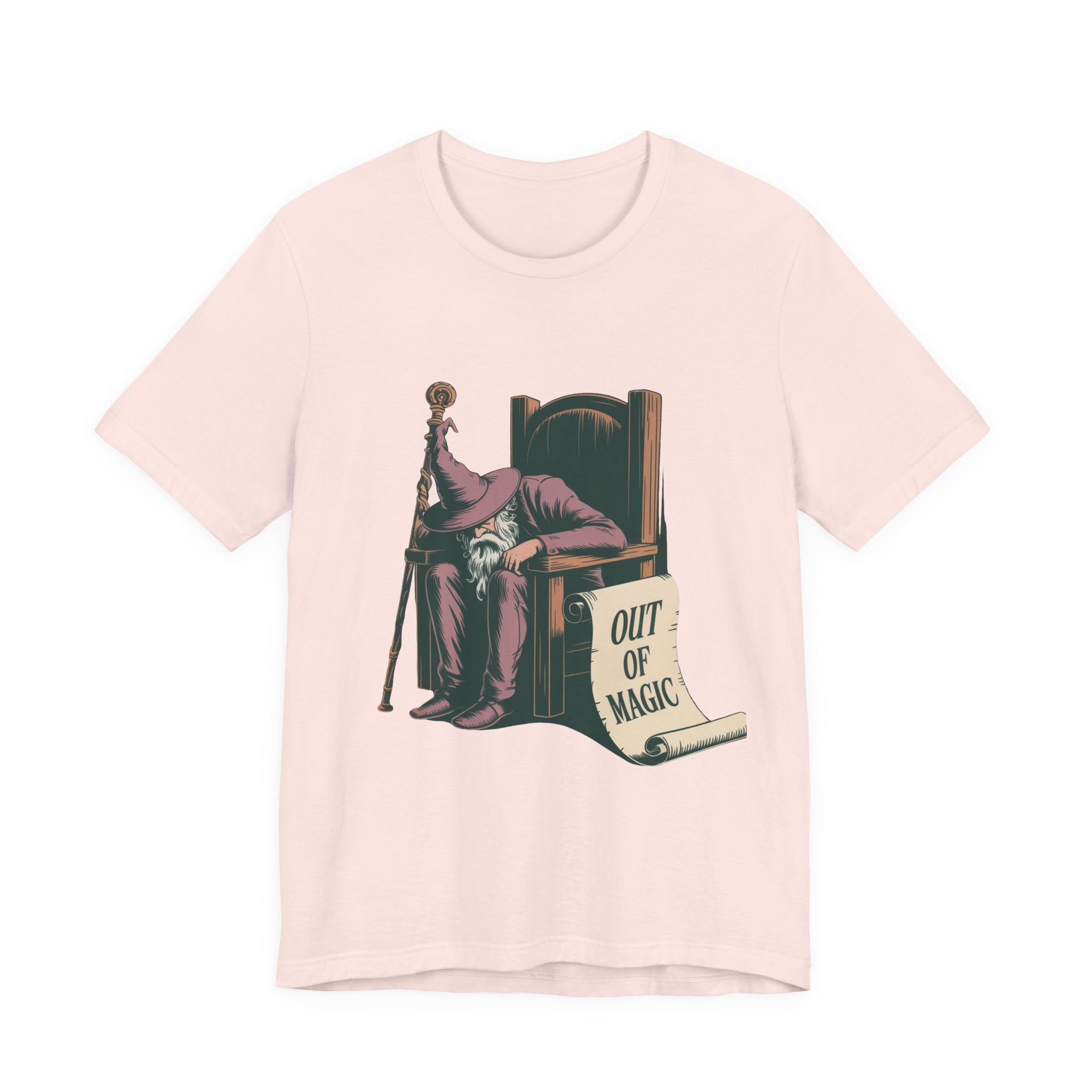 Out of Magic Wizard Tee — Vintage Woodcut Tired Wizard Shirt