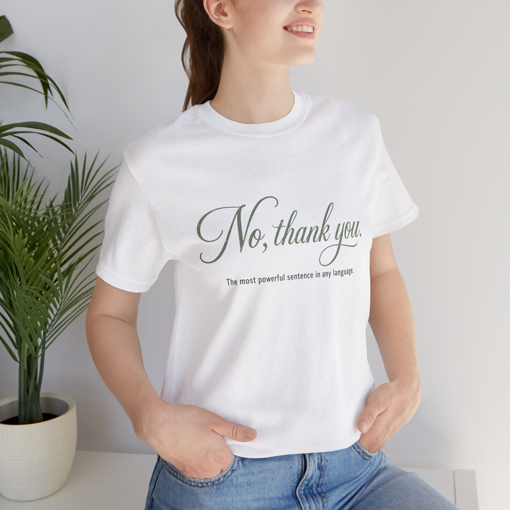 No Thank You Unisex T-Shirt — Elegant Boundaries Tee, Minimalist Self-Care Gift, Soft Assertiveness Shirt