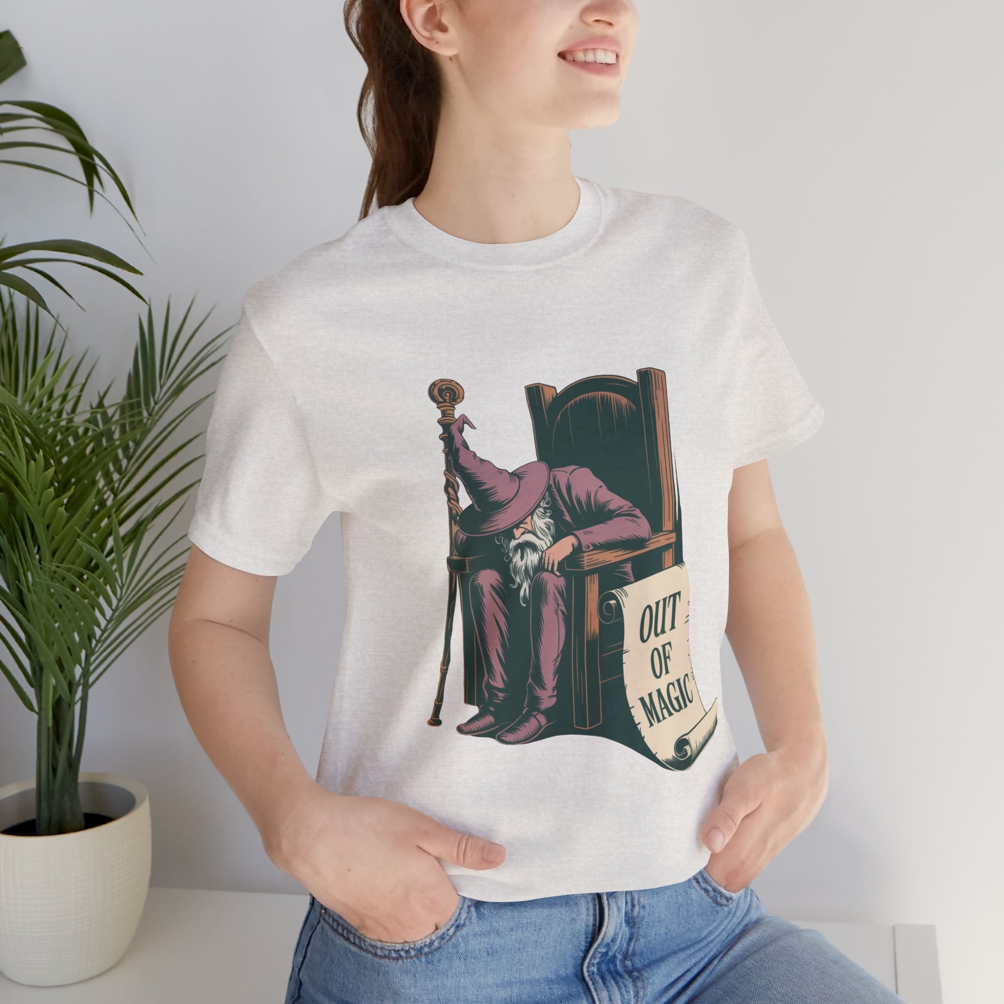 Out of Magic Wizard Tee — Vintage Woodcut Tired Wizard Shirt