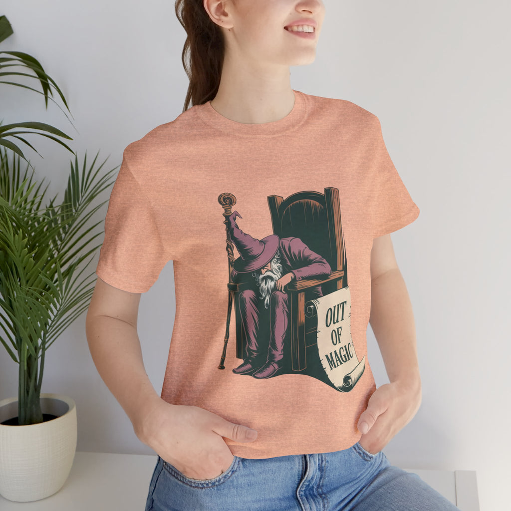 Out of Magic Wizard Tee — Vintage Woodcut Tired Wizard Shirt
