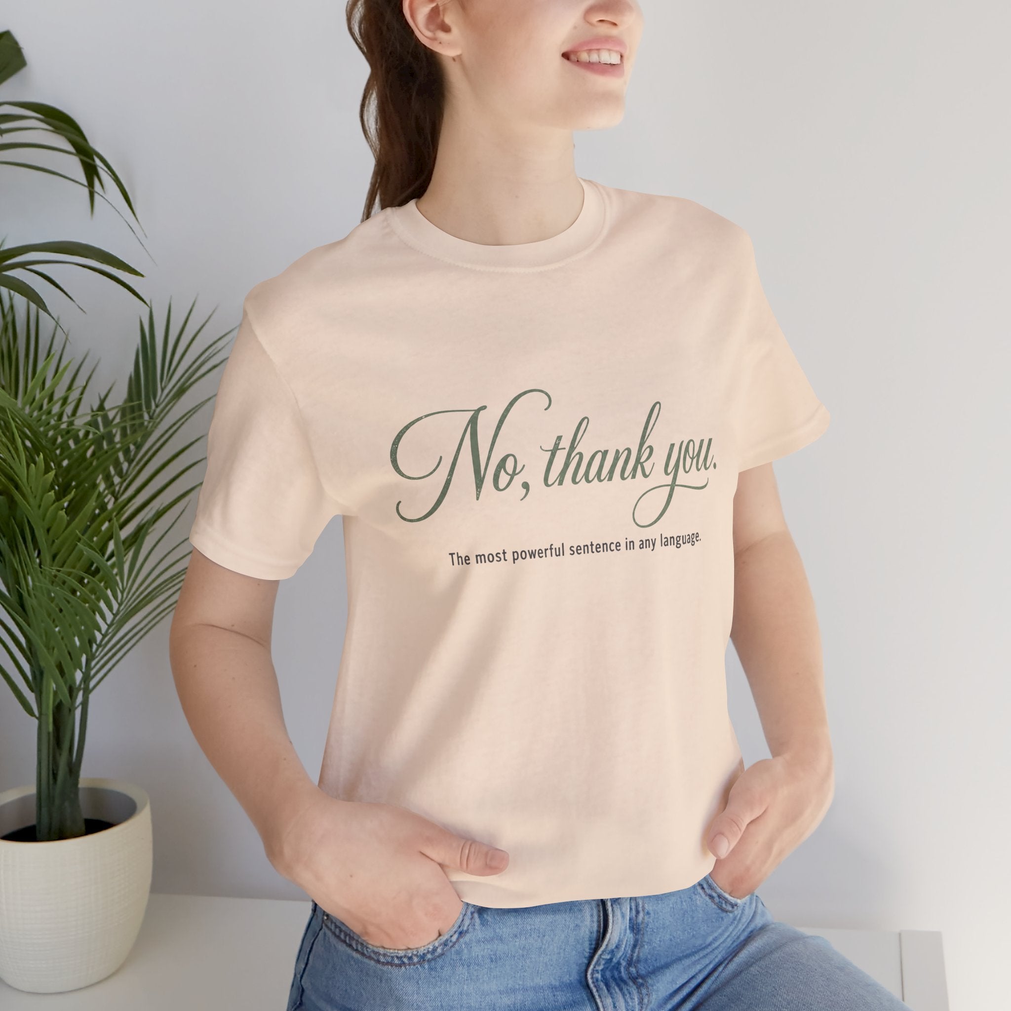 No Thank You Unisex T-Shirt — Elegant Boundaries Tee, Minimalist Self-Care Gift, Soft Assertiveness Shirt