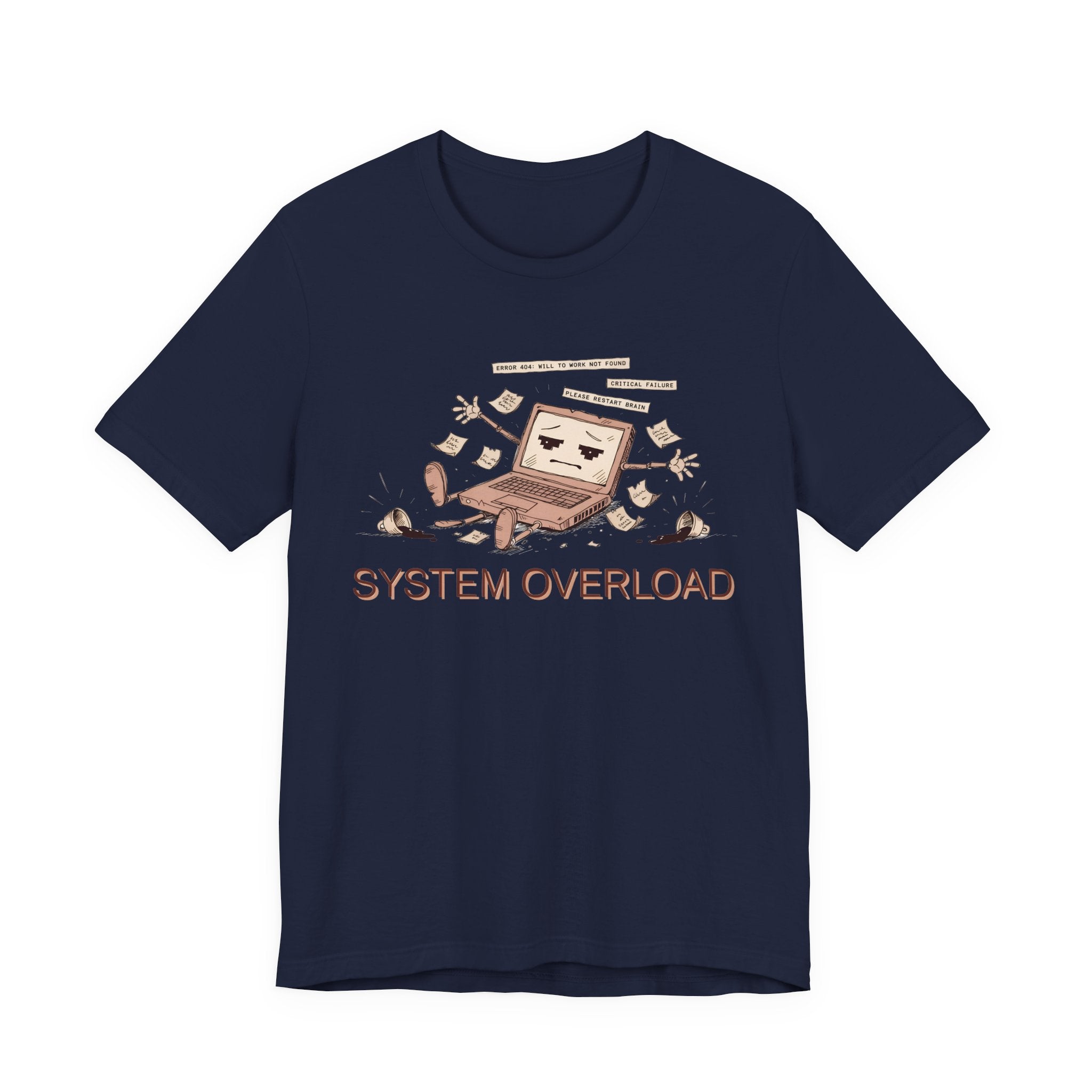 SYSTEM OVERLOAD Tee — Retro Laptop Cartoon Graphic T-Shirt