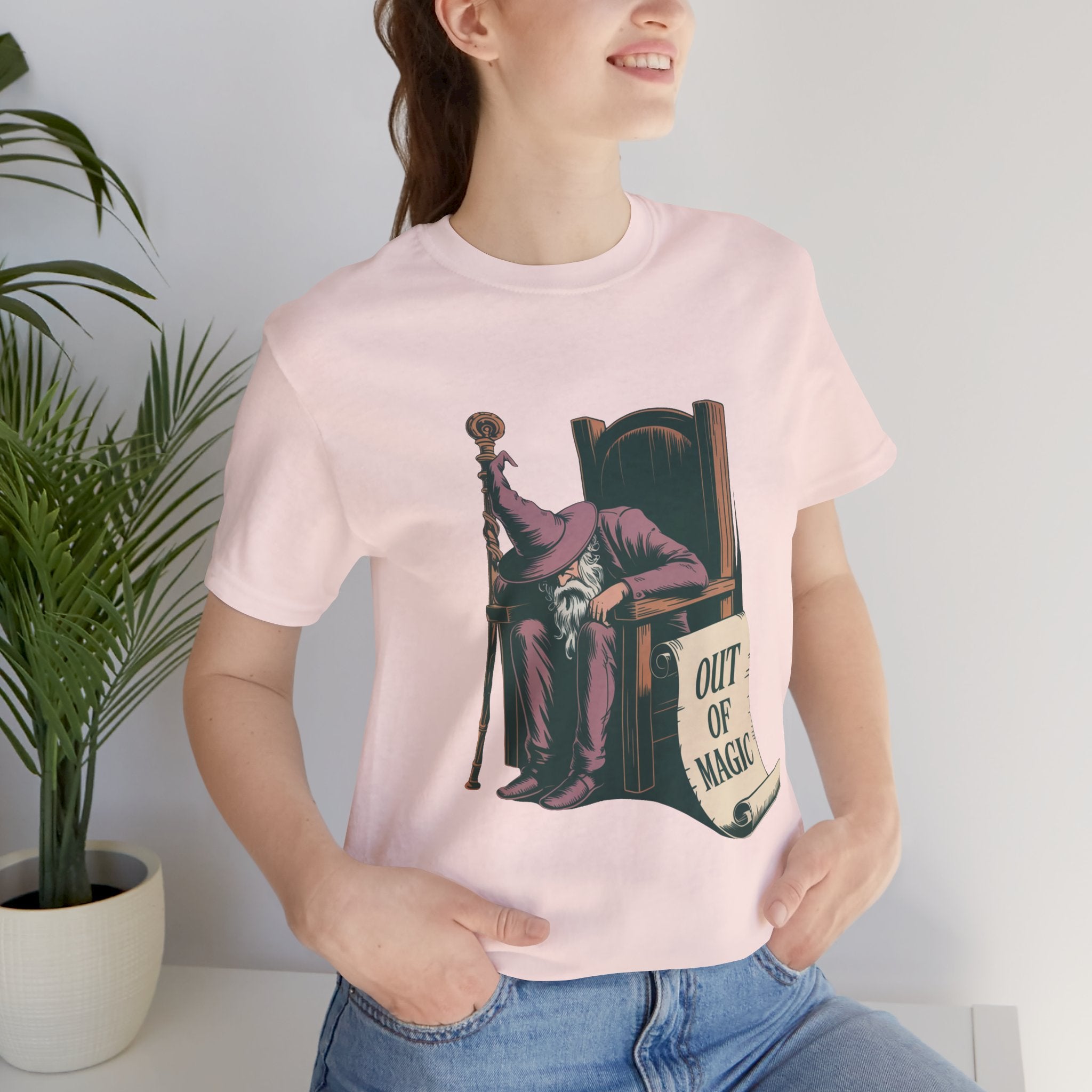 Out of Magic Wizard Tee — Vintage Woodcut Tired Wizard Shirt