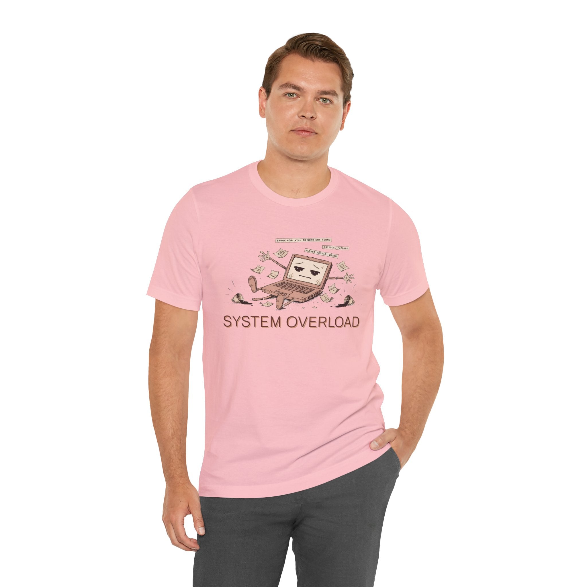 SYSTEM OVERLOAD Tee — Retro Laptop Cartoon Graphic T-Shirt