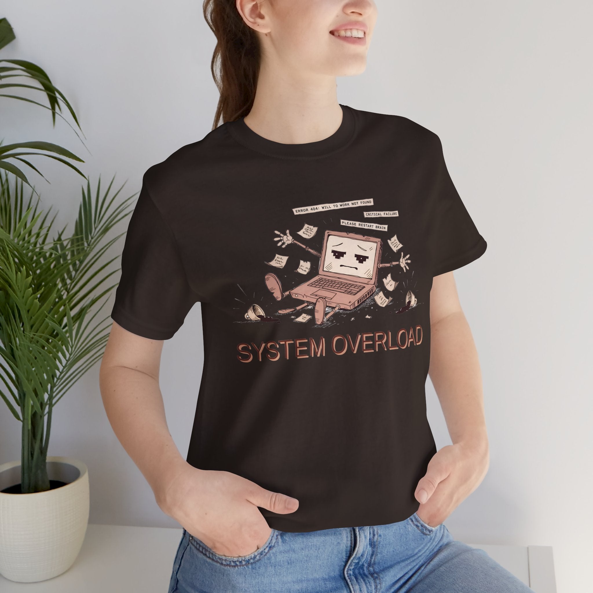 SYSTEM OVERLOAD Tee — Retro Laptop Cartoon Graphic T-Shirt