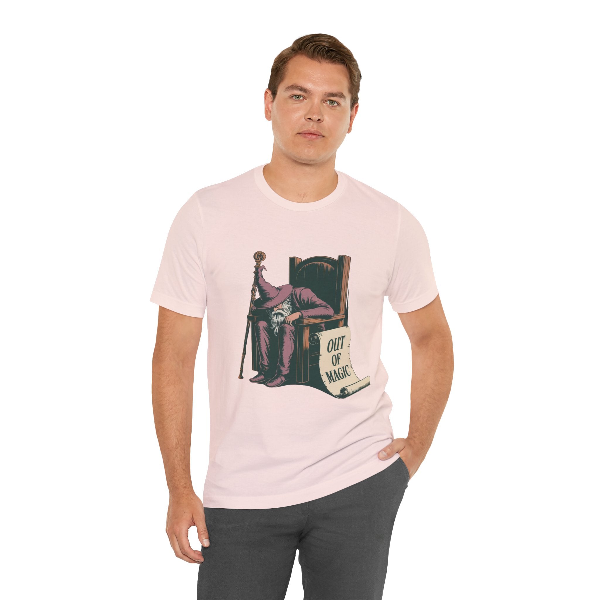 Out of Magic Wizard Tee — Vintage Woodcut Tired Wizard Shirt