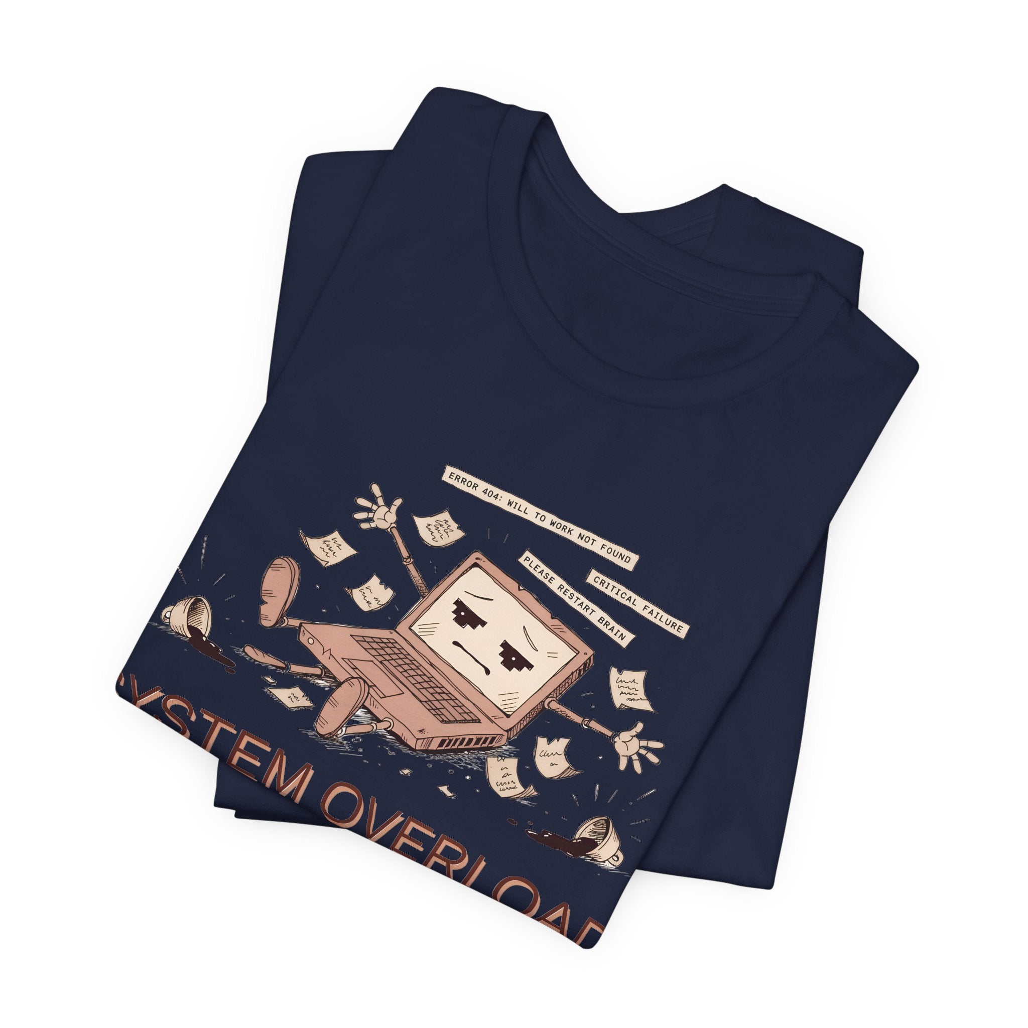 SYSTEM OVERLOAD Tee — Retro Laptop Cartoon Graphic T-Shirt