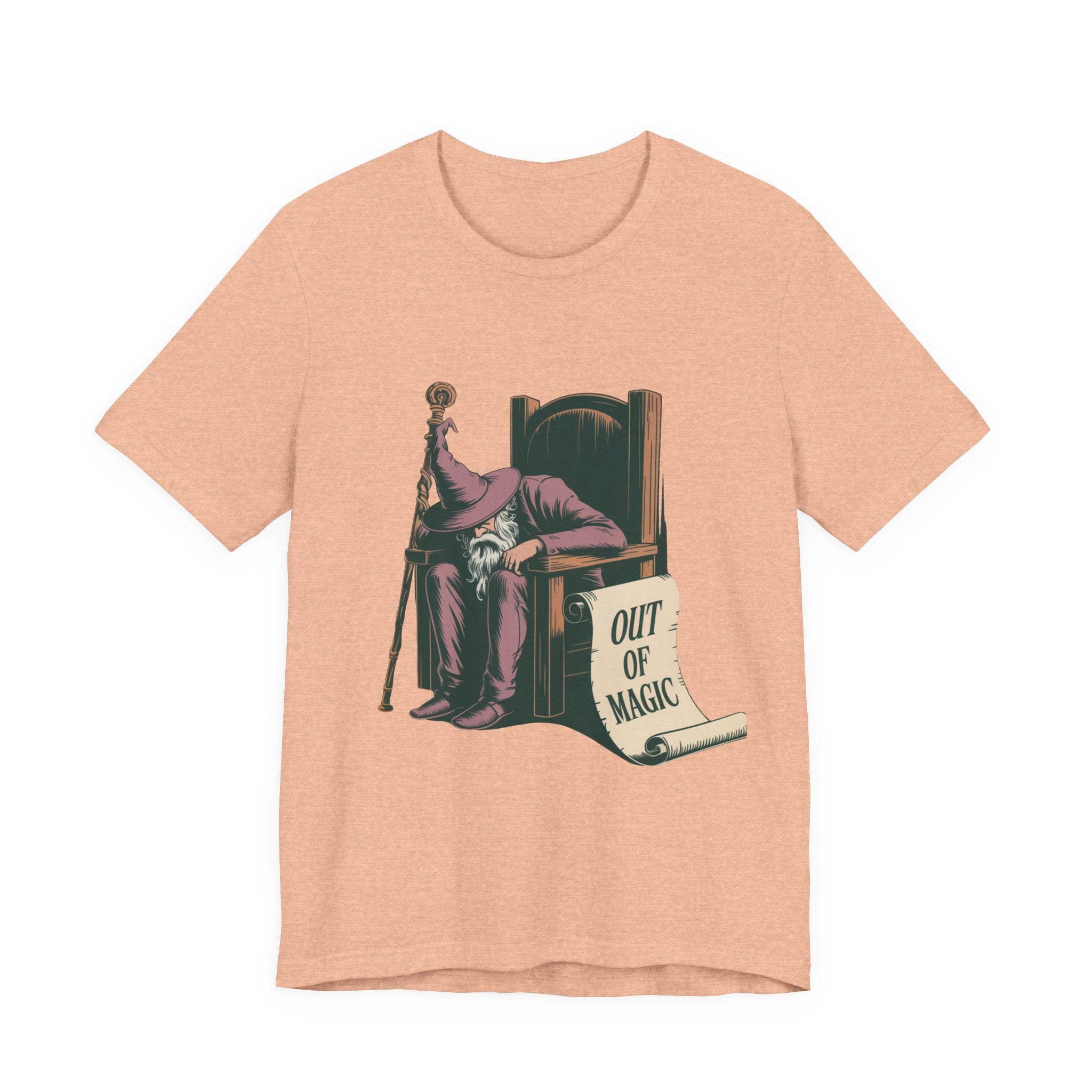 Out of Magic Wizard Tee — Vintage Woodcut Tired Wizard Shirt
