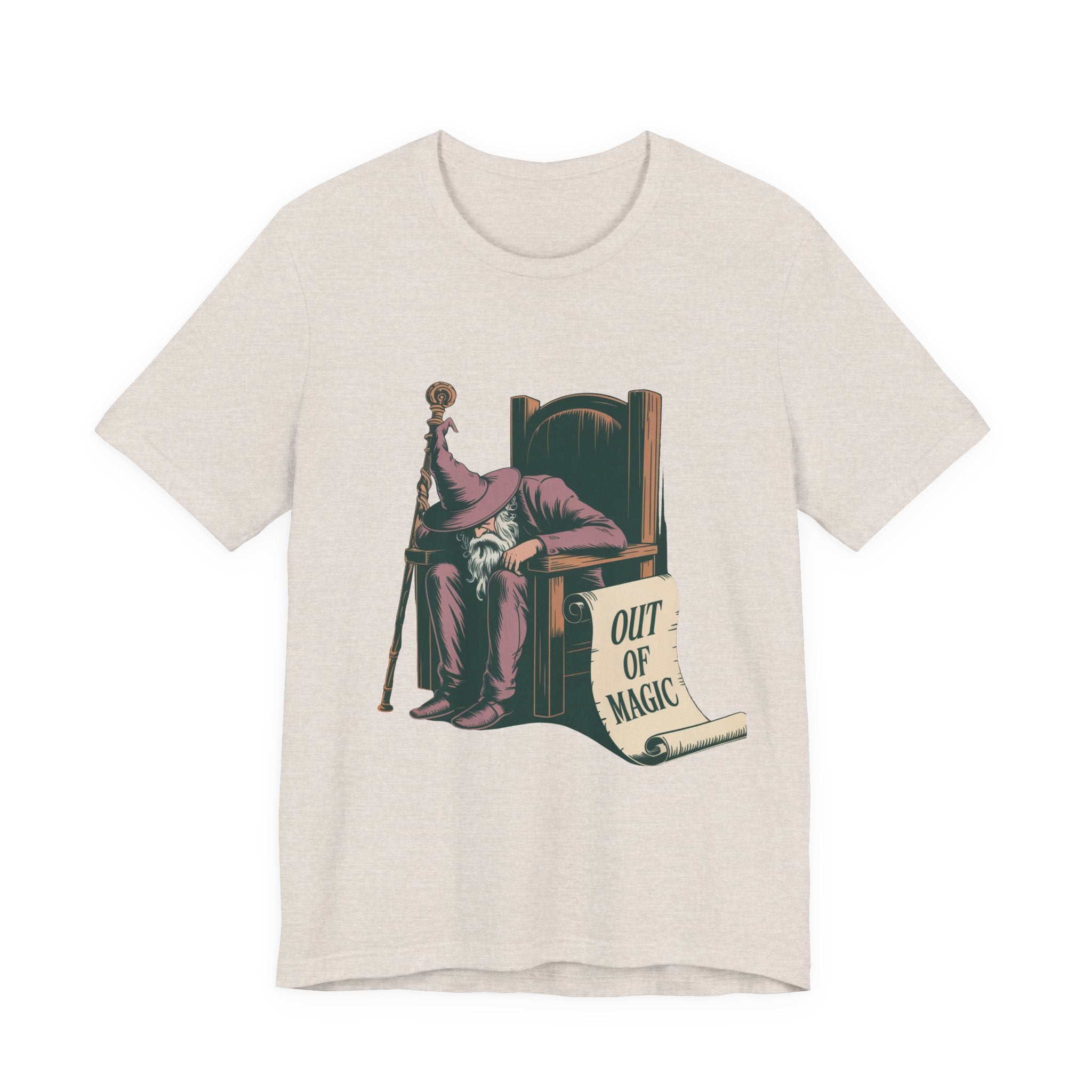 Out of Magic Wizard Tee — Vintage Woodcut Tired Wizard Shirt