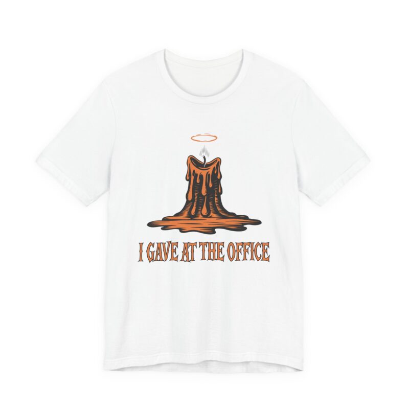 burned out candle t‑shirt — "i gave at the office" folk art tee